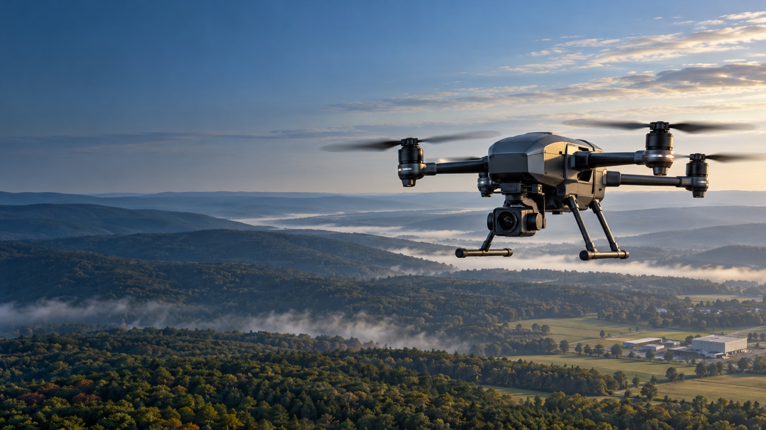 Illustrative commercial drone with a camera payload
